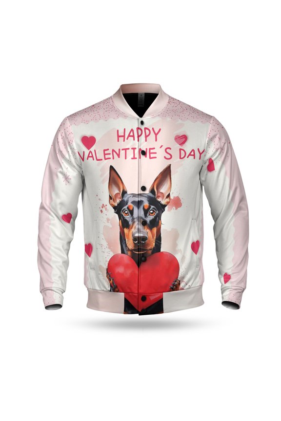 Happy Valentine's Day Doberman Pinscher Brings Love Heart All Over Print 3D Baseball Jacket Doberman Dog Lover Gifts Bomber Jacket Softball - 02028