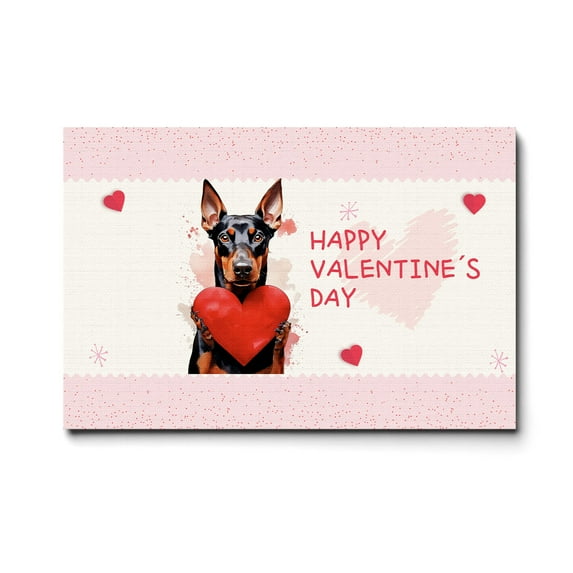 Happy Valentine's Day Doberman Pinscher Brings Love Heart Horizontal Matte Canvas Poster Doberman Dog Lover Gifts Wall Art Home Decor - 02028
