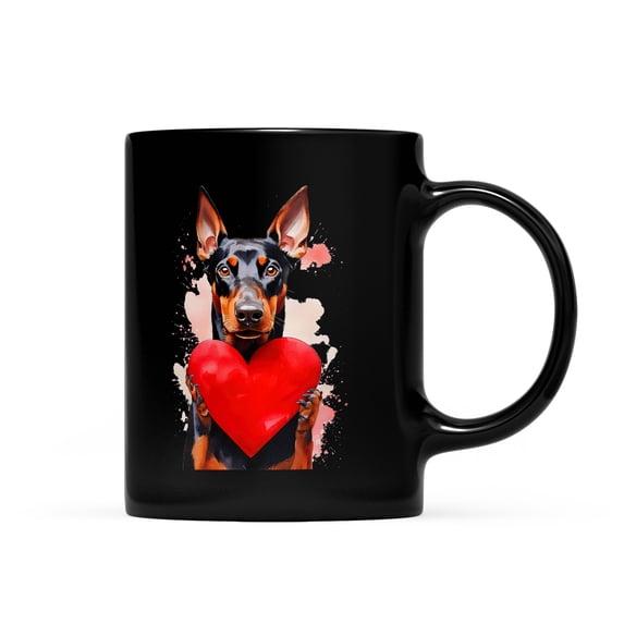 Happy Valentine's Day Doberman Pinscher Brings Love Heart Mug Doberman Dog Lover Gifts Coffee Tea Cup - 02028