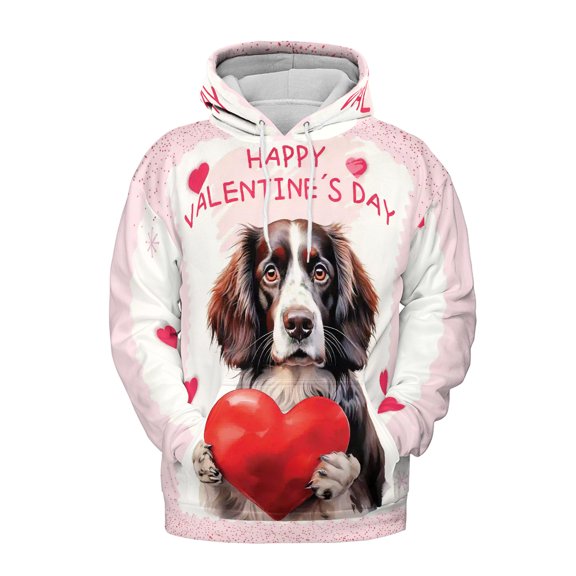 Happy Valentine's Day English Springer Spaniel Brings Love Heart All Over Print 3D Hoodie Unisex Merch Hoodies Springers Dog Lover Gifts - 02028