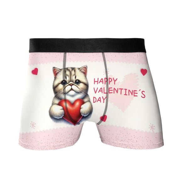 Happy Valentine's Day Exotic Shorthair Brings Love Heart All Over Print Boxer Briefs Underwear for Men Dad Cat Lover Kitten Owner Gifts - 02028