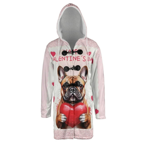 Happy Valentine's Day French Bulldog Brings Love Heart All Over Print 3D Hooded Duffle Toggle Coat Dog Lover Gifts - 02028