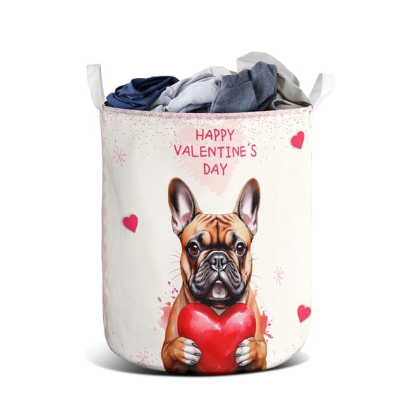 Happy Valentine's Day French Bulldog Brings Love Heart Foldable Laundry Basket Dog Lover Gifts Organizer Storage with Handles - 02028