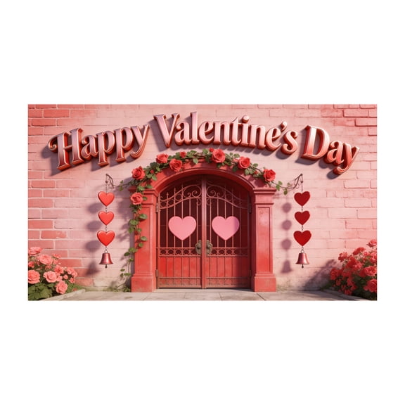 Happy Valentine's Day Garage Door Banner Cover 157.48×70.87 Inch, Pink Heart Garage Backdrops Decorations Door Photo Background for Yard Indoor Outdoor Home Party Supplies and Wedding Anniversary