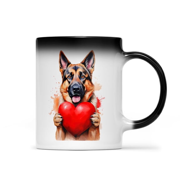 Happy Valentine's Day German Shepherd Brings Love Heart Heat Color Changing Mug Alsatian Dog Lover Gifts Magic Coffee Mug - 02028
