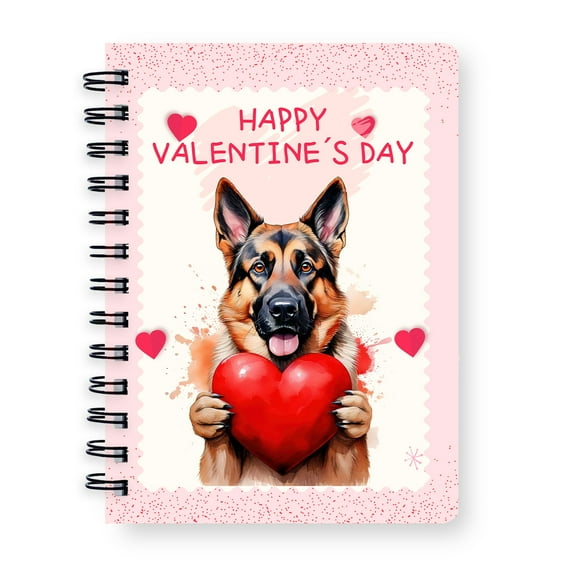 Happy Valentine's Day German Shepherd Brings Love Heart Spiral Bound Journal Alsatian Dog Lover Gifts 5x7in Spiral Notebook - 02028