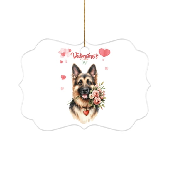 Happy Valentine's Day German Shepherd holding flowers Acrylic Benelux Ornament Alsatian Dog Lover Gifts Home Tree Decor - 03005