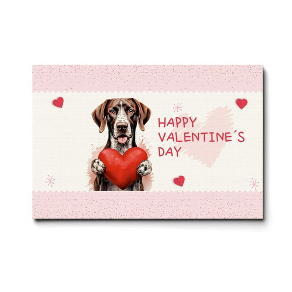 Happy Valentine's Day German Shorthaired Pointer Brings Love Heart Horizontal Matte Canvas Poster GSP Lover Dog Gift Wall Art Home Decor - 02028