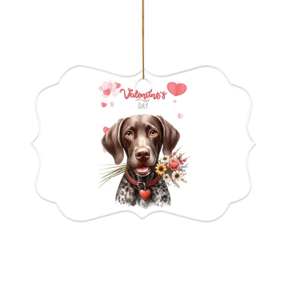 Happy Valentine's Day German Shorthaired Pointer holding flowers Acrylic Benelux Ornament GSP Lover Dog Gift Home Tree Decor - 03005