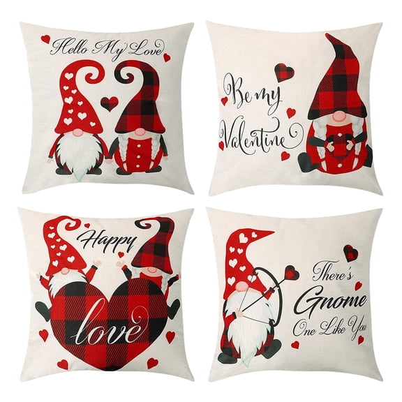 Happy Valentine's Day Red Decorative Throw Pillow Covers 18 x 18 Set of 4, I Love You More Heart Arrow Cushion Case Decor, Anniversary Wedding Holiday Home Decoration for Sofa Couch