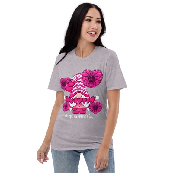 Happy Valentine's Day Gnome with Heart Sunflower Valentine T-Shirt (Heather Grey, M)