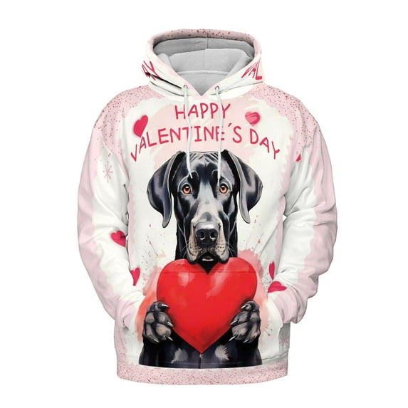 Happy Valentine's Day Great Dane Brings Love Heart All Over Print 3D Hoodie Unisex Merch Hoodies Danes Dog Lover Gifts - 02028