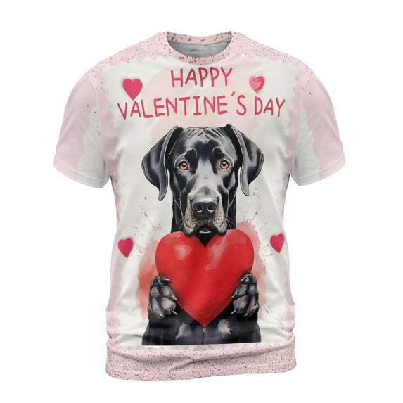 Happy Valentine's Day Great Dane Brings Love Heart All Over Print 3D Shirt Unisex Merch Danes Dog Lover Gifts - 02028