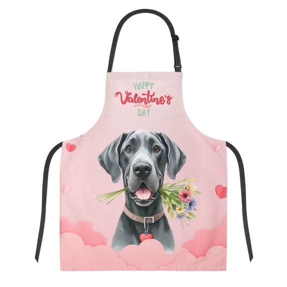 Happy Valentine's Day Great Dane holding flowers Apron Danes Dog Lover Gifts for Cooking Grilling Baking Painting Gardening - 3005