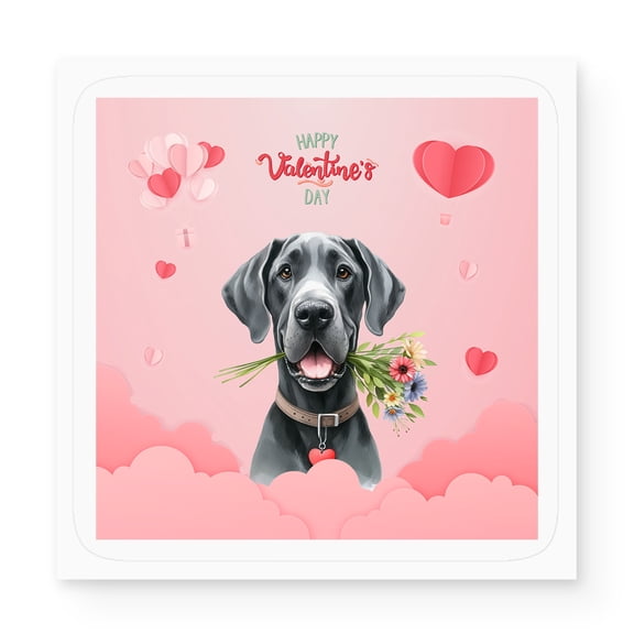 Happy Valentine's Day Great Dane holding flowers Vinyl Sticker Danes Dog Lover Gifts Waterproof Decal Art Decor - 03005