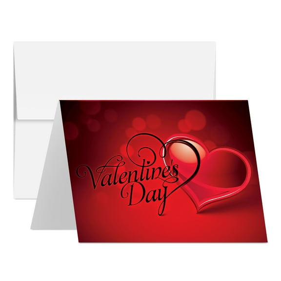 Happy Valentines Day Greeting Cards and Envelopes, Beautiful and Romantic Script Love Hearts Greetings for Husband, Wife, Boyfriend, or Girlfriend | 4.25 x 5.5 (A2 Size) | 25 per Pack