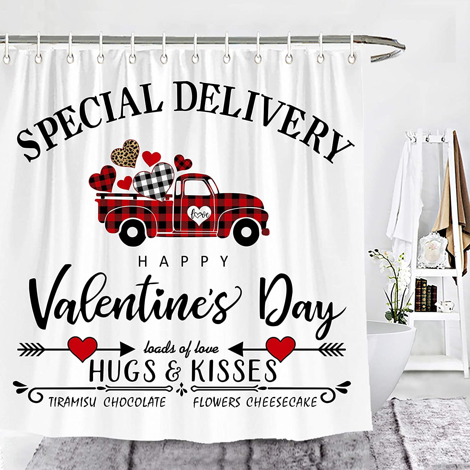 Happy Valentine’s Day Heart Truck Shower Curtain Special Delivery Loads ...