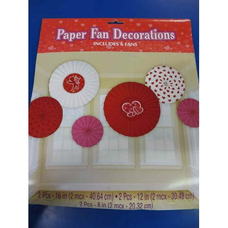 Happy Valentine's Day Hearts Red White Pink Holiday Party Paper Fan Decorations
