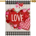 thumbnail image 1 of Happy Valentine''s Day Home Decorative Love House Flag, Garden Yard Red Pink Buffalo Check Plaid Hearts Wreath Outside Decor, Spring Farmhouse Outdoor Large Burlap Decoration Double Sided 28x40, 1 of 5