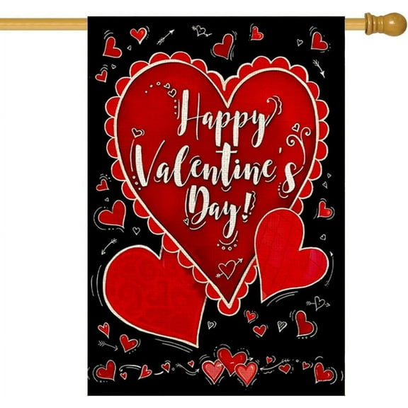 Happy Valentine''s Day House Flag 28 x 40 Inch Heart Garden Flag Decorative Double Sided Large Flag for Valentine''s Day Decoration
