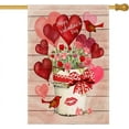 Happy Valentine''s Day House Flag 28 x 40 Inch Love Heart Flowers