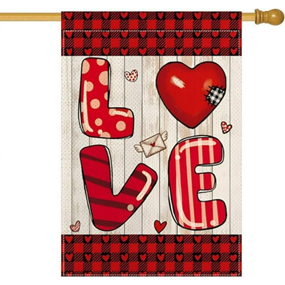 Happy Valentine''s Day House Flag 28 x 40 Inch Love Heart Garden Flag Decorative Double Sided Burlap Flag for Valentine''s Day Decoration