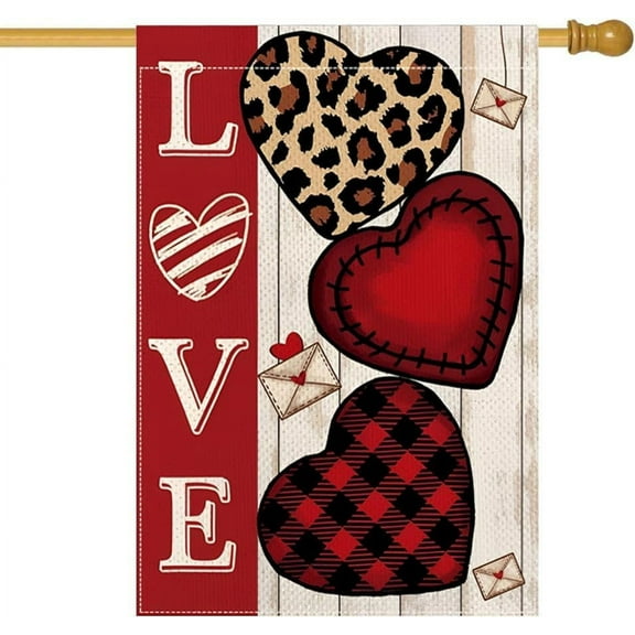 Happy Valentine''s Day House Flag 28 x 40 Inch Love Heart Garden Flag Decorative Double Sided Large Flag for Valentine''s Day Decoration
