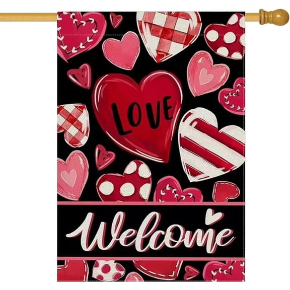 Happy Valentine''s Day House Flag 28 x 40 Inch Welcome Heart Decorative Double Sided Flag for Farmhouse Yard Outdoor Decoration