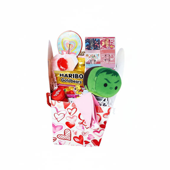 Happy Valentine's Day Hulk Gift Basket Stuffed Plushie Candies Reusable Bucket Easter Spring Holiday Hearts Gift Love Romantic (Contents Vary)