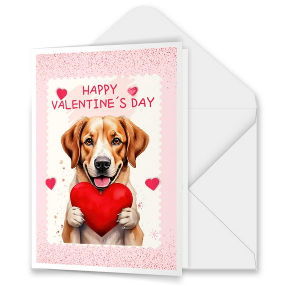 Happy Valentine's Day Labrador Retriever Brings Love Heart 5x7in Folded Greeting Card Lab Dog Lover Gifts Single Note Card with Envelope - 02028
