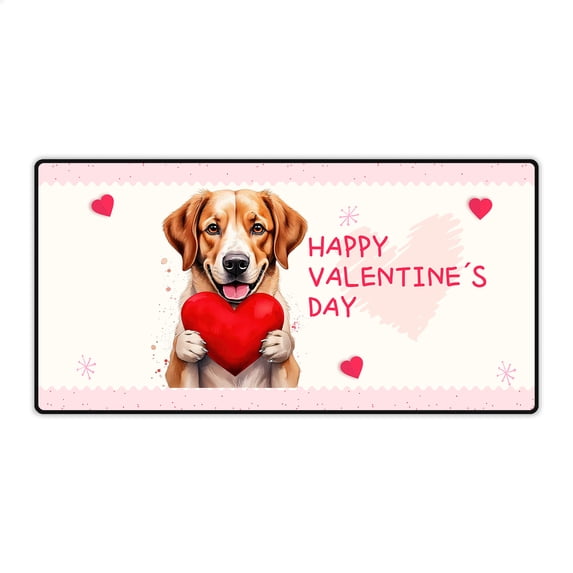 Happy Valentine's Day Labrador Retriever Brings Love Heart Desk Mat Full Keyboard Mouse Pad Lab Dog Lover Gifts Large Mousepad - 02028