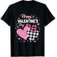 thumbnail image 1 of Happy Valentine's Day Leopard and Plaid Hearts Graphic Black T-Shirt for Men and Women, 1 of 4