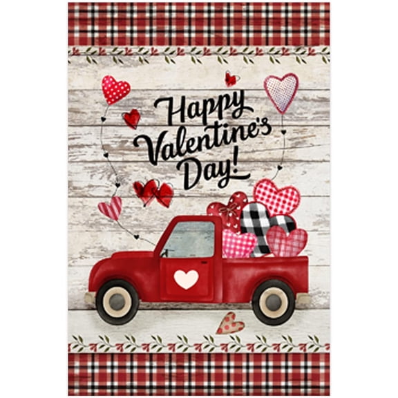 Happy Valentine''s Day Love Pickup Outdoor Yard Flag Red Truck Garden Flag 12.5 x 18 inch