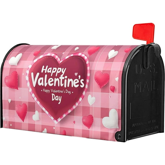 Happy Valentine''s Day Mailbox Cover Love Heart Pink Plaid Mailbox Covers Magnetic Standard Size 18" X 21" Valentine''s Day Decor Mailbox Wrap Post Letter Box Cover Decor for Home Outdoor Yard Garden