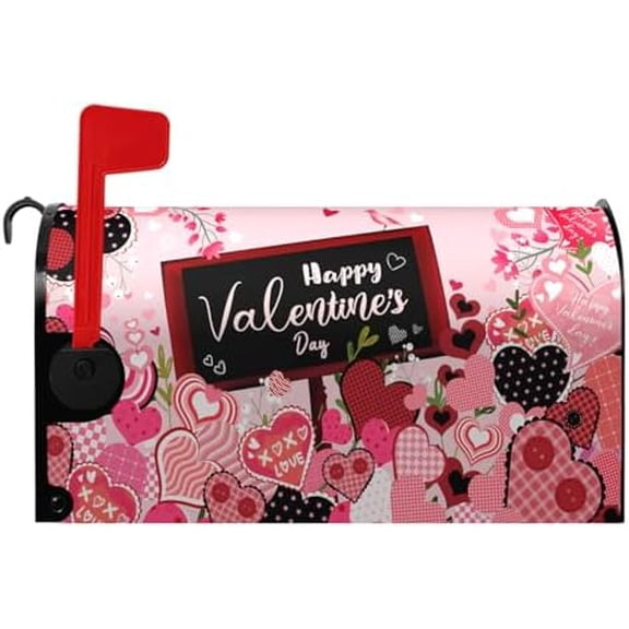 Happy Valentine's Day Mailbox Cover - Red Love Heart Magnetic Mailbox Cover - Floral Holiday Letter Post Box Wrap - Standard Size 18" X 21" for Garden Outdoor Yard Decor$$Garden & Patio