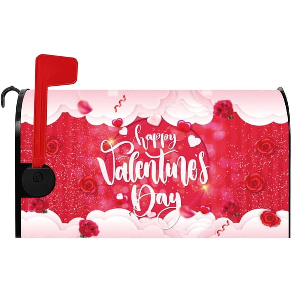 Happy Valentine''s Day Mailbox Cover Red Roses Love Heart Mail Box Cover Standard Size 21x18 Inches Magnetic Mailbox Covers Decorative for Holiday Modern House Outside Garden Yard