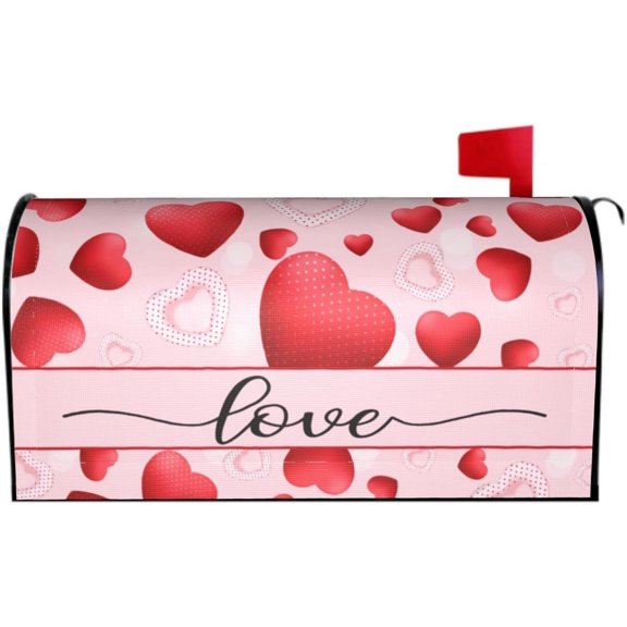 Happy Valentine''s Day Mailbox Covers Magnetic Pink Love Heart Mailbox Cover Standard Size 18 X 21 Holiday Welcome Mailbox Wrap Post Letter Box Cover Decorative for Home Outdoor Garden