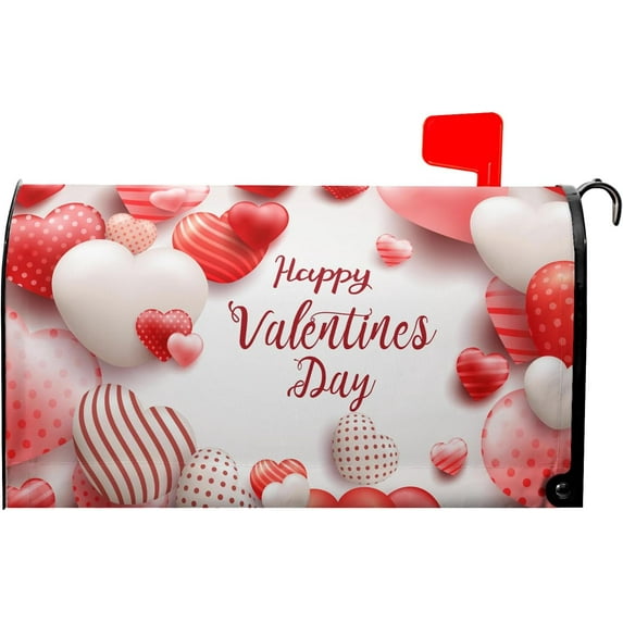 Happy Valentine''s Day Mailbox Covers Magnetic Standard Size 18" X 21",Striped Polka Dot Red and White Love Heart Mailbox Wraps Post Letter Box Cover for Holiday Garden Yard Decor