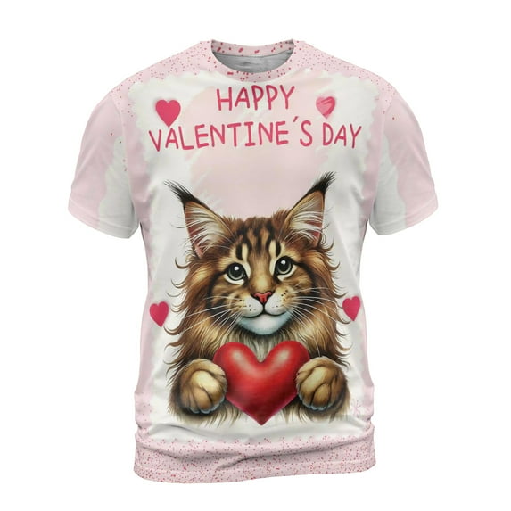 Happy Valentine's Day Maine Coon Brings Love Heart All Over Print 3D Shirt Unisex Merch Cat Lover Kitten Owner Gifts - 02028