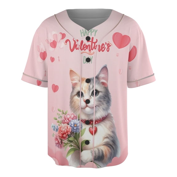 Happy Valentine's Day Manx holding flowers All Over Print 3D Baseball Shirt Cat Lover Kitten Owner Gifts Softball Sport - 3005