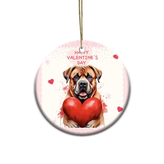 Happy Valentine's Day Mastiff Brings Love Heart Ceramic Round Ornament Mastiffs Dog Lover Gifts Idea Home Tree Decor - 02028