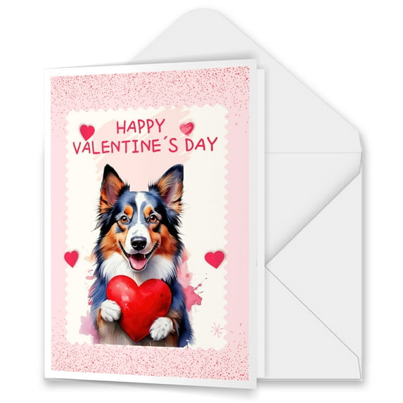 Happy Valentine's Day Miniature American Shepherd Brings Love Heart 5x7in Folded Greeting Card MAS Dog Lover Gifts Single Note Card with Envelope - 02028