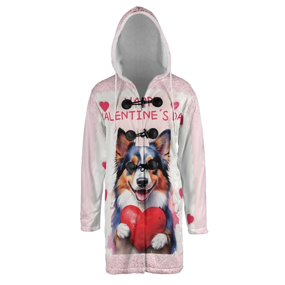 Happy Valentine's Day Miniature American Shepherd Brings Love Heart All Over Print 3D Hooded Duffle Toggle Coat MAS Dog Lover Gifts - 02028
