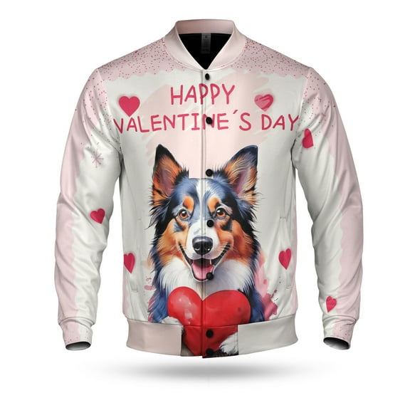 Happy Valentine's Day Miniature American Shepherd Brings Love Heart All Over Print 3D Baseball Jacket MAS Dog Lover Gifts Bomber Jacket Softball - 02028