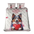 thumbnail image 1 of Happy Valentine's Day Miniature American Shepherd Brings Love Heart Quilt Bedding Set MAS Dog Lover Gifts 1 Blanket Bed Cover 2 Pillowcases - 02028, 1 of 5