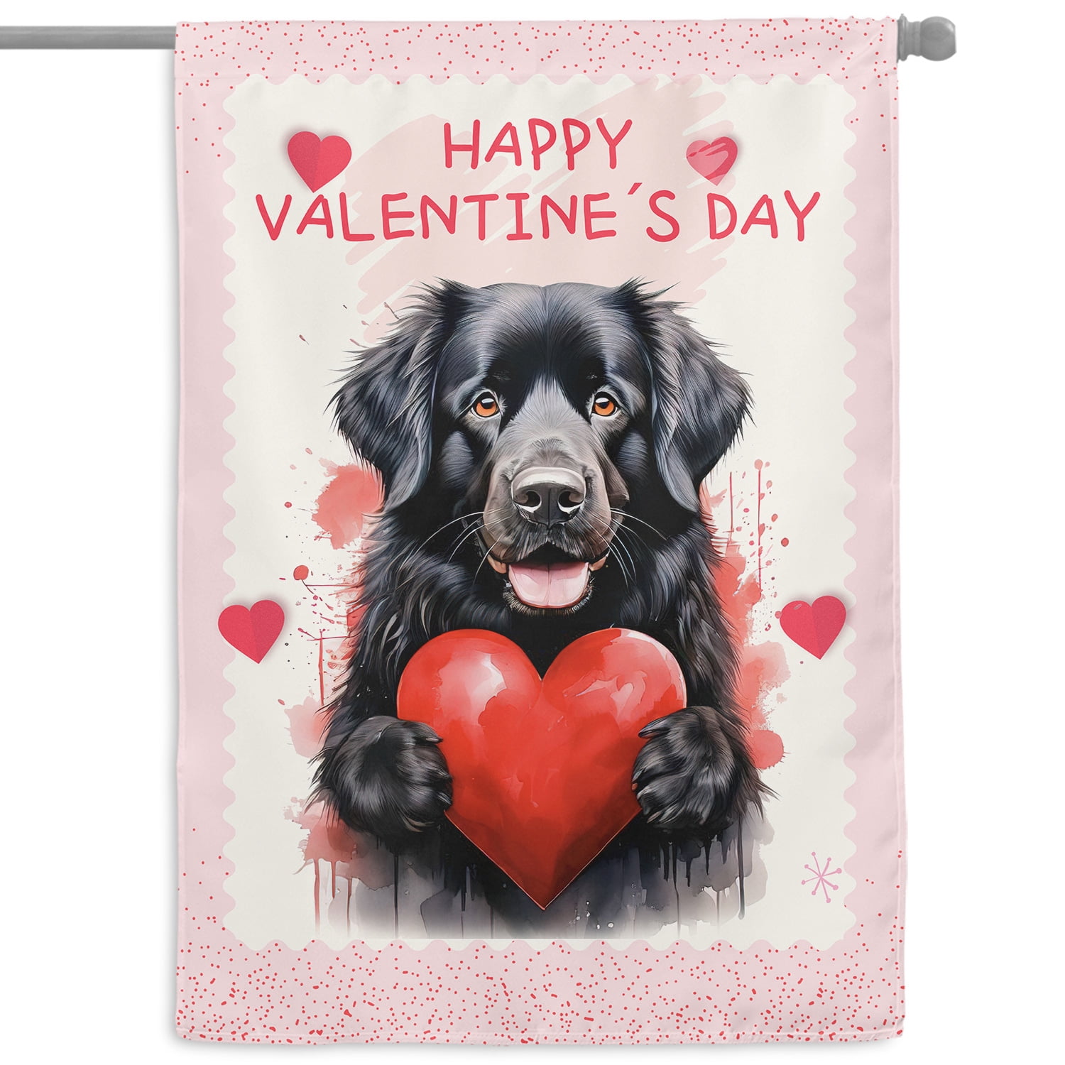 Happy Valentine's Day Newfoundland Brings Love Heart House Flag 28x40in Double Sided Newfie Dog Lover Gifts Outdoor Decor - 02028