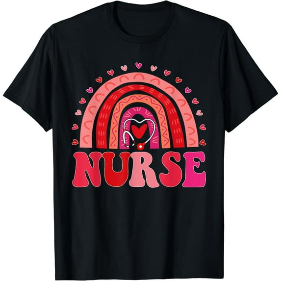 Happy Valentine's Day Nurse Rainbow Boho Retro Nurse Life T-Shirt