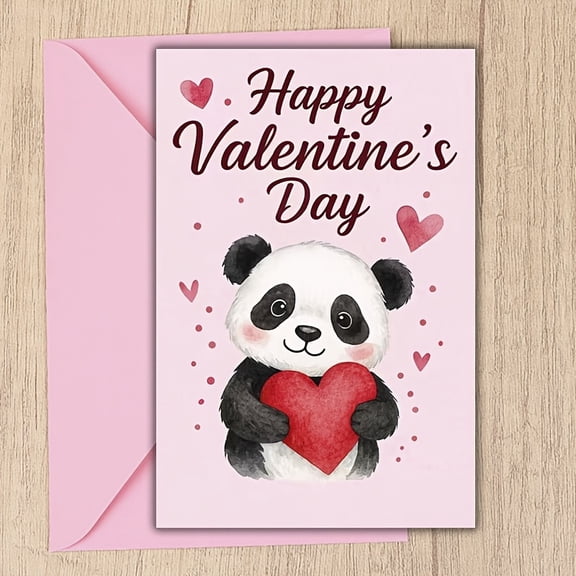 Happy Valentines Day Panda Card Cute Panda Holding Heart Design Envelope Included, Blank Inside Perfect for Sweetheart, Friends, and Family on Valentines Day