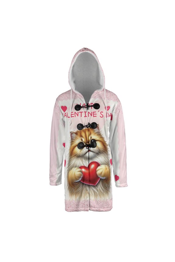 Happy Valentine's Day Persian Brings Love Heart All Over Print 3D Hooded Duffle Toggle Coat Cat Lover Kitten Owner Gifts - 02028