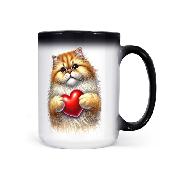 Happy Valentine's Day Persian Brings Love Heart Heat Color Changing Mug Cat Lover Kitten Owner Gifts Magic Coffee Mug - 02028